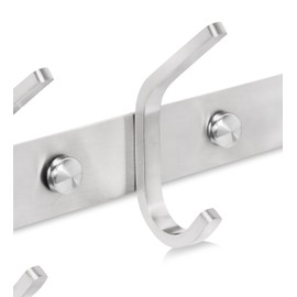 BIRDROCK HOME Simple Modern Robe Hook Coat and Hat Rack - 6 Hooks - Stainless Steel - Wall Mounted - Bathroom Towel Rail - Outdoor or Indoor