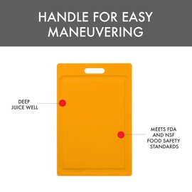 Dexas 4-Pack NSF Certified Polysafe Cutting Boards with Handle and Juice Well, 12 x 18 inches, Reversible Kitchen Cutting Board, Assorted Colors