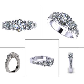 Sterling Silver 3 Stone Past Present & Future Ring made with Pure Brilliance Zirconia 2.50ctw & 3.50ctw, Cubic Zirconia