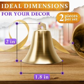 2 Pcs Vintage Brass Bells for Door Knob - Small Bell for Door Opening (2" x 1.8") with Hanging Loop for Decorations, Crafts & Alerts - Clear Ringing Sound for Home, Office and DIY Projects