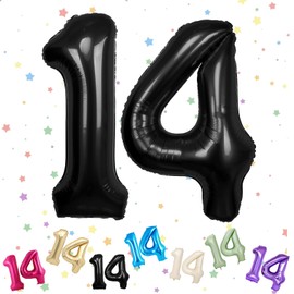 14th Birthday Balloons - Black Helium Foil 40" Number 14 Balloons for Boys & Girls Parties