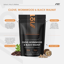 Clove, Wormwood & Green Black Walnut Hull 525mg – 90 Vegan Capsules – High Strength Multi-Botanical Complex Supplement – Resealable and Recyclable Pouch by Alpha01