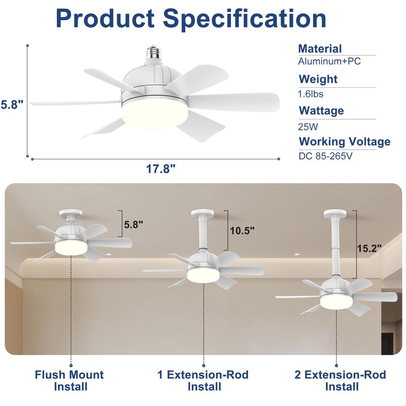 Laliled Ceiling Fan with Light – Socket Fan Light with