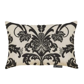 Nicokee Throw Pillow Cover Black and White Floral Pattern Decorative Pillow Case Home Decor 20x12 Inches Pillowcase