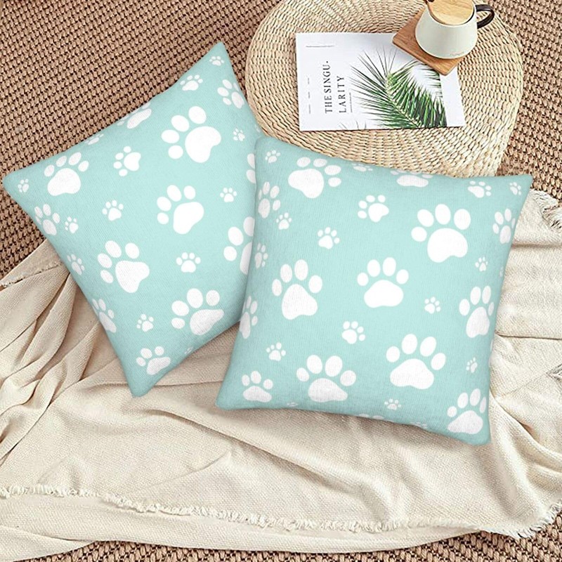 Cute Dog Paws Mint Green Throw Pillow Covers Set of