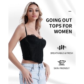 Liebster Y2K Trendy Lace Bustier Corset Tops for Women: Backless Top with Glossy Straps - Soft, Breathable from the Amore Collection (Eclipse Black M)