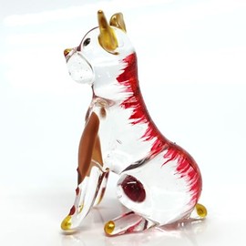 Sansukjai Frenchie Miniature Tiny Figurines Hand Blown Glass Art Animals Collectible Dog-Lover Gift Home Décor (Sit Red)