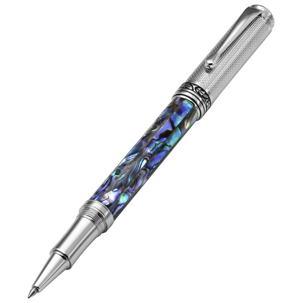 Xezo Maestro Rollerball Pen, Paua Abalone Inlay. Chrome Plated. Handmade,