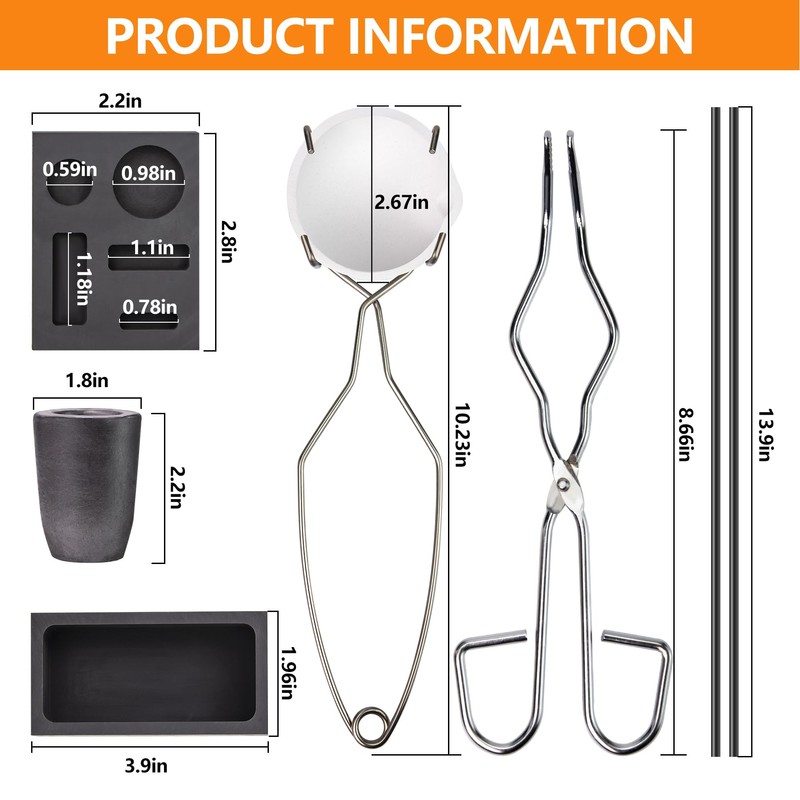 Graphite Torch Melting Casting Kit,8-in-1 Crucibles for Melting Metal Kit