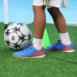 Hawkwell Unisex-Child Athletic Lace Up Boys Girls Indoor Trainer Soccer Shoe (Toddler/Little Kid/Big Kid), Navy PU, 2 M US