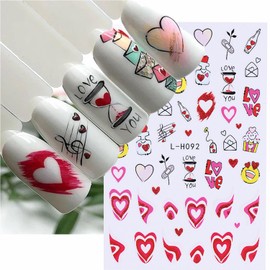 8Pcs Valentines Day Nail Art Stickers 3D Self-Adhesive Hollow Out Heart Nail Decals Black Nail Stickers for Nail Art,White Pink Design Gold Nail Supplies for Women Manicure Decorations