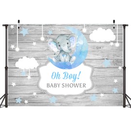 Sensfun Boy Elephant Baby Shower Backdrop Rustic Wood Twinkle Twinkle Little Star Gender Reveal Photography Background Blue Moon Elephant Newborn Decorations Oh Boy Banner Photo Booth Backdrops 7x5ft