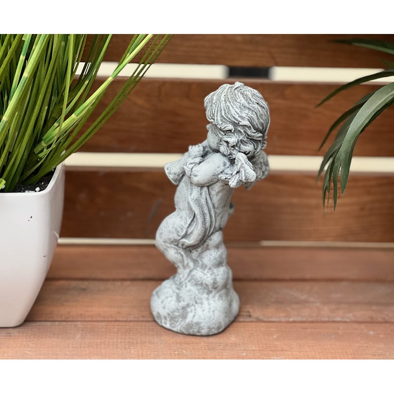 stoneandstyle Stone Figurine Angel with Trumpet Cast Stone Frost-Proof Weatherproof