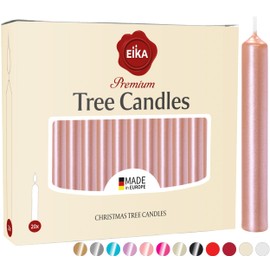 Eika Premium Christmas Tree Candles - Set of 20 Traditional Christmas Wax Candles for Pyramids, Carousels & Chimes - Made in Europe - Rosé Gold Metallic