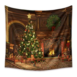 Xmas2 Christmas Tapestry, Background, Large, Stylish, Large, Fabric, Christmas Tree, Ornament, Garland, Gift, Decoration, Santa Claus, Fireplace, 70.9 x 90.6 inches (180 x 230 cm),