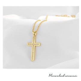 REchoLI Cross Necklace for Woman,18K Gold Plated Cross Shaped Diamond Embellished Pendant Necklace Chain Christian jewelry 45 cm/17.71 inches (F)