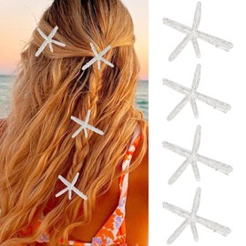 BARTOSI Starfish Hair Clips Silver Mermaid Hair Barrettes Cute Hair Accessories for Women and Girls (Pack of 4)