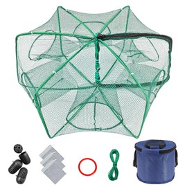 Minnow Trap 24in*10in” with Foldable Fishing Net & Collapsible Fish Bucket - Crab, Crawfish, Shrimp Trap for Freshwater Saltwater Fishing (6-Sided)