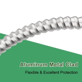 10ft 10/2 Metal Clad (MC) Cable with Ground, 10 Gauge Electric Wire with Aluminum Armor, Solid Bare Copper Conductors for Indoor Outdoor Underground Embedded Installation (10/2, 10 ft)