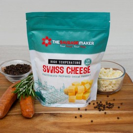 The Sausage Maker® High Temp Swiss Cheese 1 Lb Hi-Temp Cheese For Sausage Making, 1/4" Diced Cube, 400° Temperature High Heat Cheese For Grilling, Salami, Snack Sticks, Summer Sausage