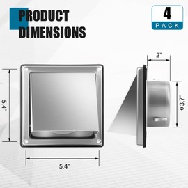Gisafai 4 Pcs 4" Dryer Vent Cover Outdoor, Stainless Steel External Extractor Wall Vent Cushioned Non Return Flap with Rubber Gaskets for Home Industrial Facility Replacement (Silver)