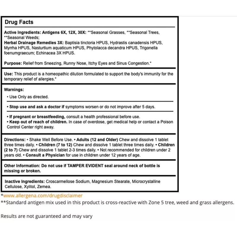 PROGENA - Allergena Seasonal Allergy Tabs (90 Tablets)