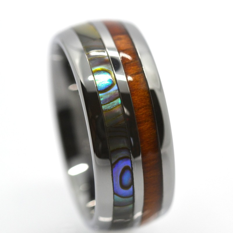 [BreezyIsland] Hawaiian Jewelry Ring Koa Wood & Abalone Ring Tungsten