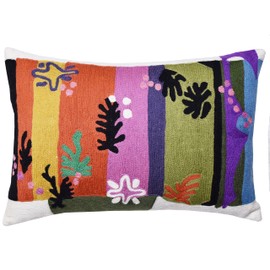 Kashmir Designs Lumbar Matisse Decorative Pillow Cover Art Nouveau Toss Pillowcase Farmhouse Chair Cushion Contemporary Pillowsham Mid-Century Couch Cushions Hand Embroidered Pillow Wool 18x18
