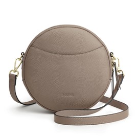 S-ZONE Leather Crossbody Bags for Women Vintage Circle Shoulder Purse Trendy Round Handbag with Adjustable Strap
