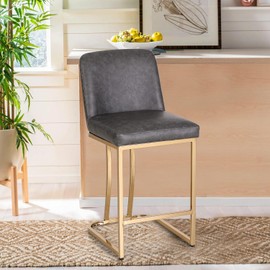 Sophia & William Counter Height Bar Stools, 24" Bar Stools with Back for Kitchen Counter, Modern PU Leather Kitchen Counter Stools,Grey Gold