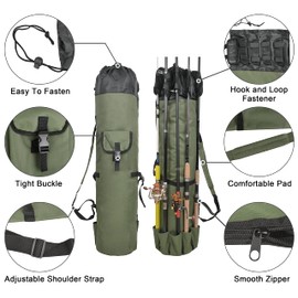 SILANON Fishing Rod Bag Pole Holder, Portable Fishing Rod Case Carrier Canvas Pole Storage Bag Travel Carry Case Waterproof Fishing Tackle Gear Organizer