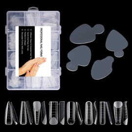 BNG 288 Pcs Dual Nail Forms Poly Nail Tips Extension, 8 * 24 Dual Forms & 4 * 24 Stickers, Transparent Acrylic Gel Dual Forms with Full Coverage 12 Sizes, DIY Nail Art Salon Tool