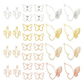 FASHEWELRY 120Pcs Alloy Open Back Bezel Butterfly Charms Hollow Frame Cactus Charms Pressed Flower Frame Pendant for Resin Earring Necklace Jewelry Making