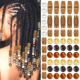 VENOFEN 60PCS Wood Hair Tube Beads Imitation Wooden Beads Acrylic Round Bead for Braids Multi Style Loc Jewelry Accessories for Women Hair Decoration