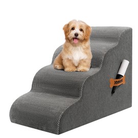 Romrol Dog Stairs Ramp for High Beds Couches, 33D High Density Foam Pet Steps with Durable Non-Slip Waterproof Fabric Cover, Dog Stairs for Small Dogs or Cats or Pets, 4-Step,Grey