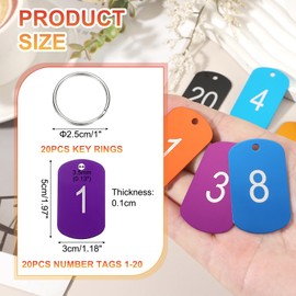 PATIKIL 20PCS Number Tags 1-20, Table Number Key Tags Aluminum Numbered Keychain Metal Rectangle with Key Rings for Organizer Field Sales Hangers Clothes Labels ID, Purple