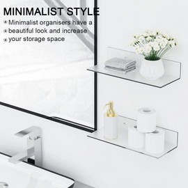 Dantolo Pack of 2 Wall Shelves, No Drilling, Floating Shelf, Wall, Transparent, Easy to Expand the Wall Area, Acrylic Shelf with Cable Clips for Bedroom, Living Room, Bathroom, Kitchen, Office