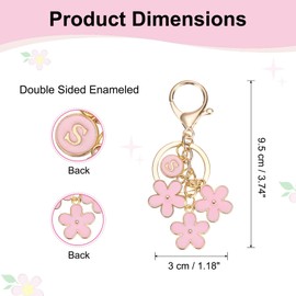 [PATIKIL] Pink Flower Keychain Decoration Cute Enamel Key Chain Initial Flower Key Ring with Letter S Decorative Pendant Women Key Bag Handbag Backpack Bag Accessories