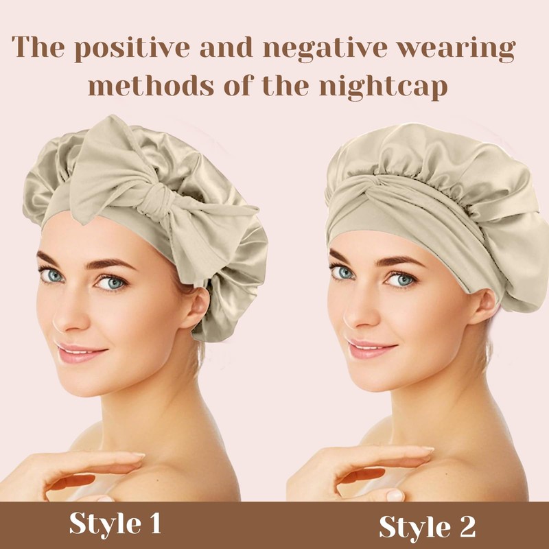 Champagne Mulberry Silk Sleep Cap with Elastic Band, Non-Slip Headwear,