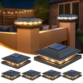 APONUO 6 Pack Fence Post Solar Lights, 2 Modes(Warm/Cool Light) Outdoor Waterproof 4x4 Post Solar Lights, Solar Powered Garden, Patio, Deck Decor for 4x4, 5x5, 5.5x5.5 Wood & Vinyl Posts, Black