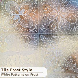 ChicSkin Etched Glass Window Privacy Film Decorative Moroccan Glass Decor, Thickened Vintage Window Film Tile Pattern Cling for Utility Room, Frost Square Classic 22.83"X75.98"