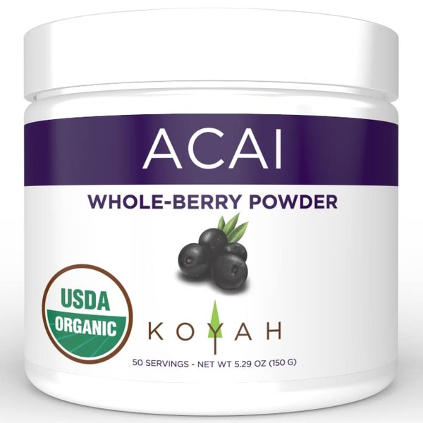 KOYAH - Organic Acai Powder (150g - 50 Servings): Brazil Grown, Freeze-Dried, 100% Pure, No Citric Acid Added, Great in Smoothies and Bowls