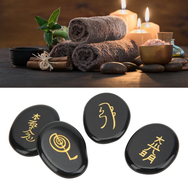 4Pcs Reiki Symbols Stones Smoother Surfaces Engraved Reiki Stones for