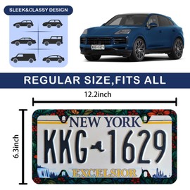 Glass Floral License Plate Frame - Unobstructed Narrow-Edge 2 Packs Universal Stainless Steel Car License Plate Frames Holder Solid Holder with 4 Holes Rustproof for Men Women