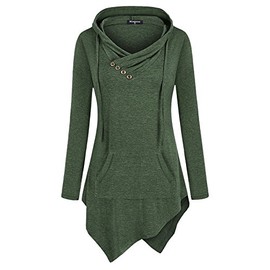 Miagooo Long Hoodie for Women, V Neck Ribbed Asymmetrical Hem Office Tee(Green,X-Large)