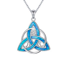 DAOCHONG 925 Sterling Silver Celtic Moon Pendant Necklace for Women Celtic Knot Opal Irish Necklace Jewellery Gifts, Sterling Silver, Opal