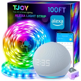 TJOY 100ft Smart Led Strip Lights for Bedroom, Work with Alexa, RGB Color Changing Music Sync Led Lights with App Remote,Multi-Color Wireless Led Strip Lighting for Bedroom (APP+Remote+Voice)