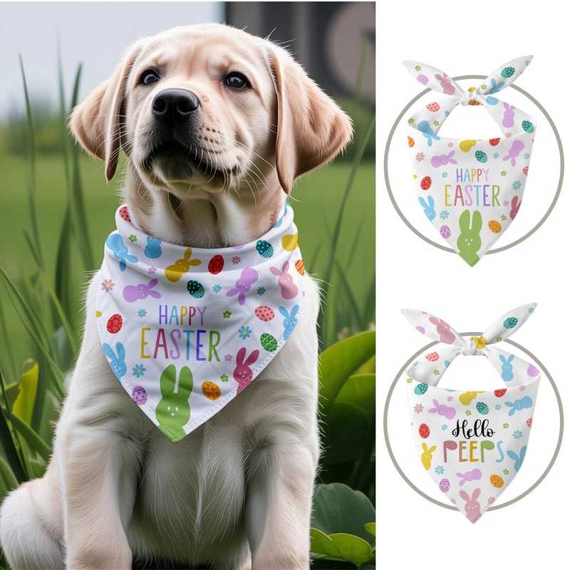 2 Pack Easter Dog Bandanas, Happy Easter Bunny and Egg