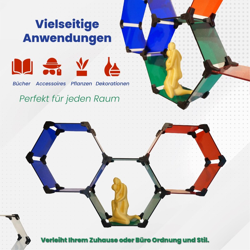 HexaFlex Modular Plexiglass Hexagon Shelving System, Expandable & Customisable, Wall