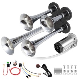 BANHAO Truck Air Horn 4 Trumpet Train Horns Kit for Truck 180DB Super Loud Air Horns for Pickup SUV Motorhome and Other Vehicles 12V